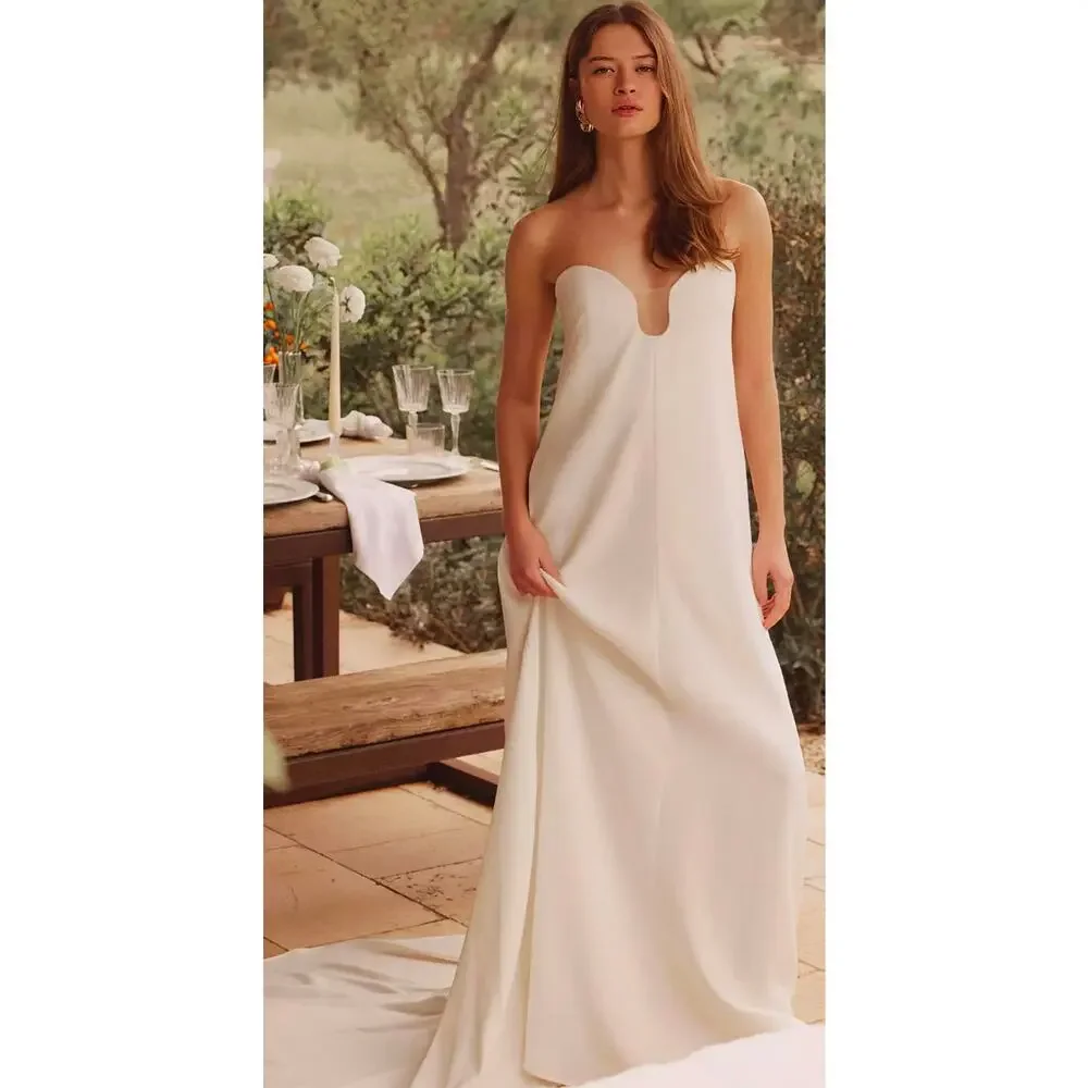 Besa Bridal Rowen Strapless Wedding Dress Modern Minimal Notch Neckline Gown NWT